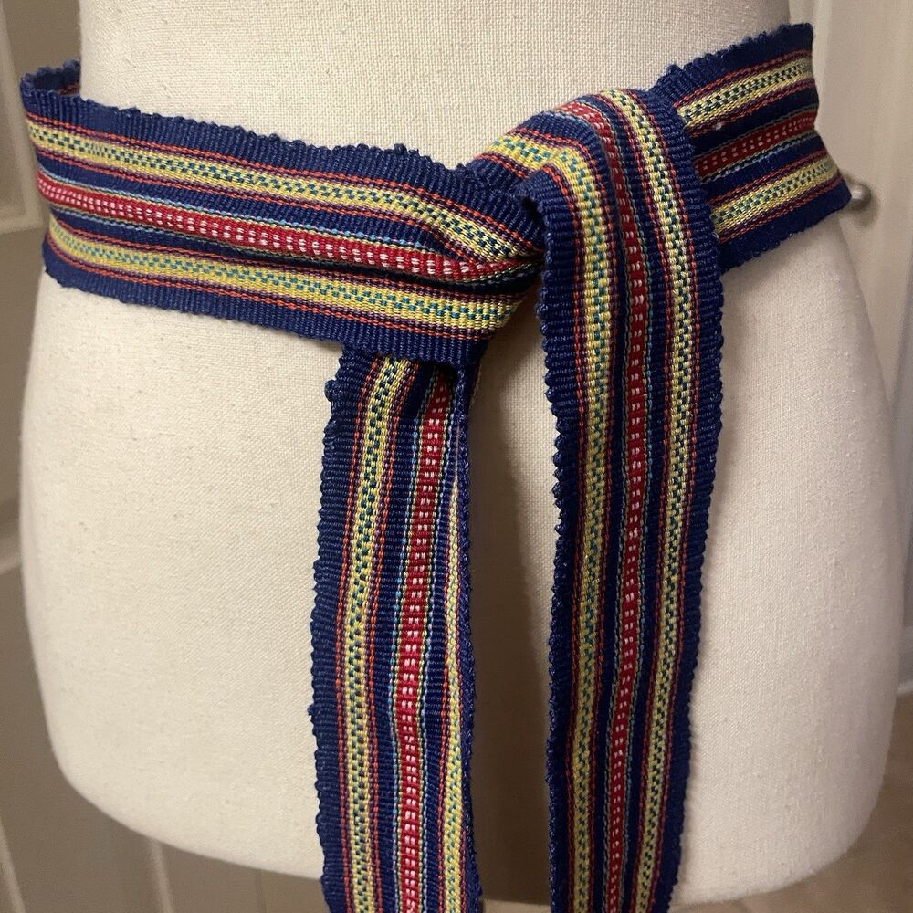 Vintage Woven Textile Sash Belt Tie Multi Color Stripe Hippie Gypsy Western Wrap